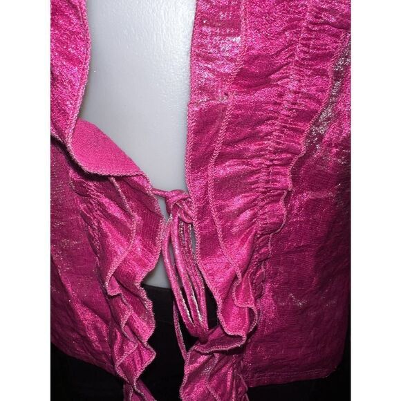 Rafael shiny bright pink ruffle cardigan evening date career with tie front - Picture 6 of 8